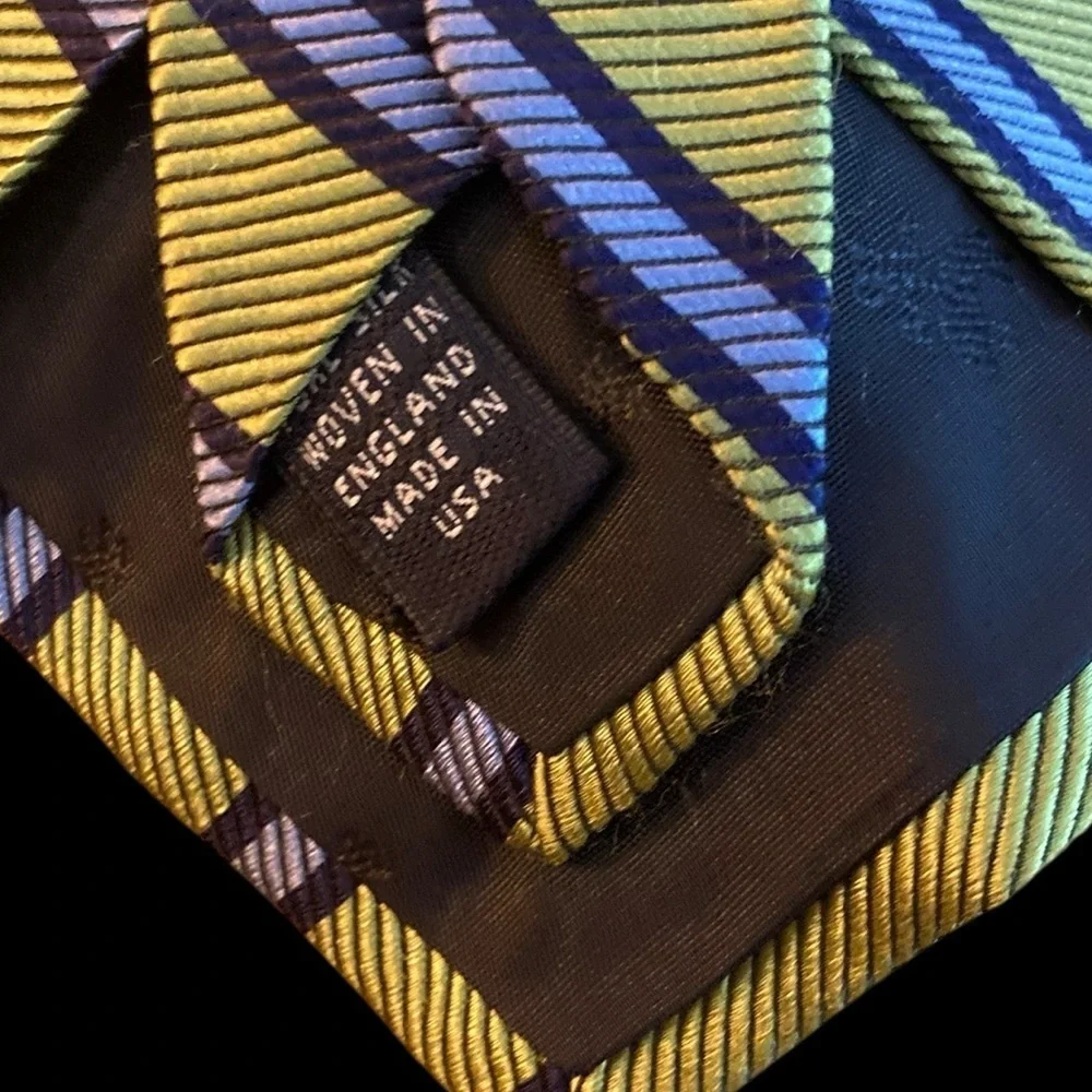 Brooks Brothers All Silk Woven Olive Green and Blue Striped Tie